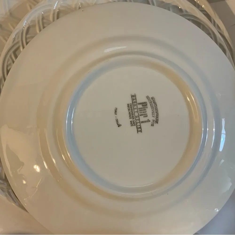 Set PIER 1 BASKET RELIEF Pattern Dinner Salad Plate Bowl Mug
